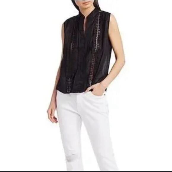 Frame Cali Ramie Lace Inset Tank Blouse with camisole in Noir Black XS - Picture 3 of 9